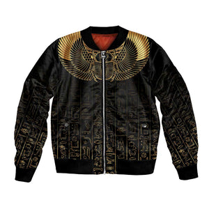 Ancient Egypt Bomber Jacket Black Gold Scarab