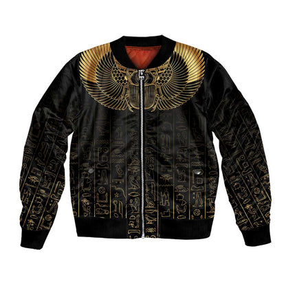 Ancient Egypt Bomber Jacket Black Gold Scarab