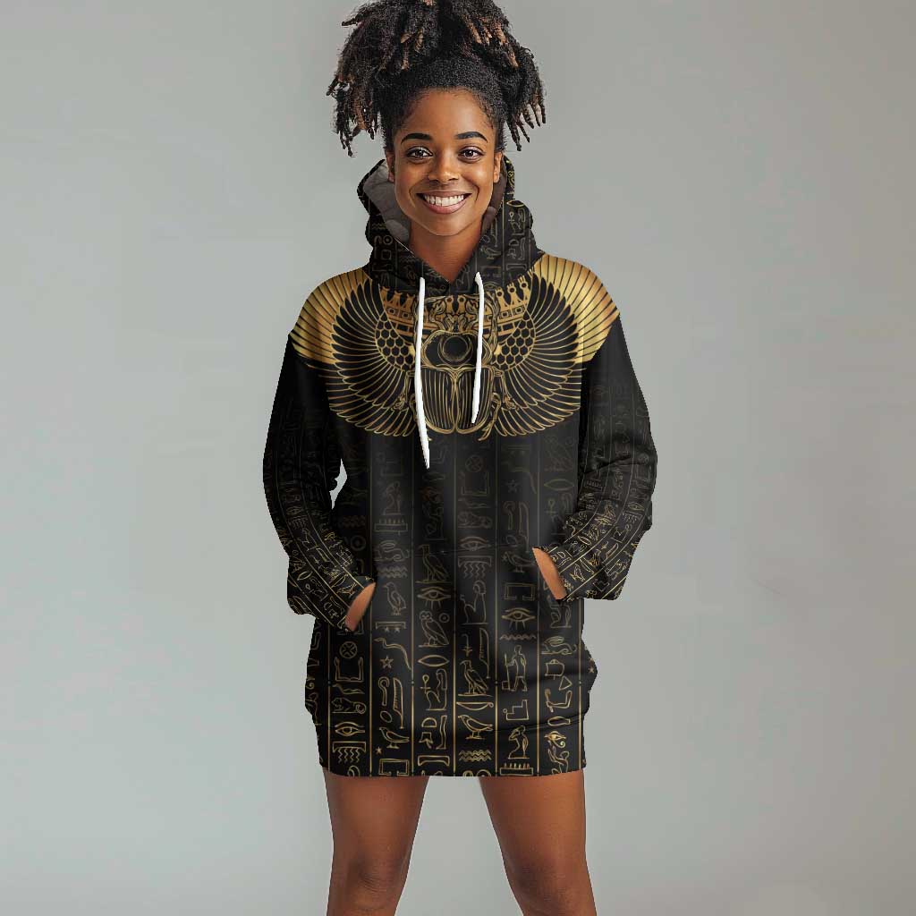 Ancient Egypt Hoodie Dress Black Gold Scarab