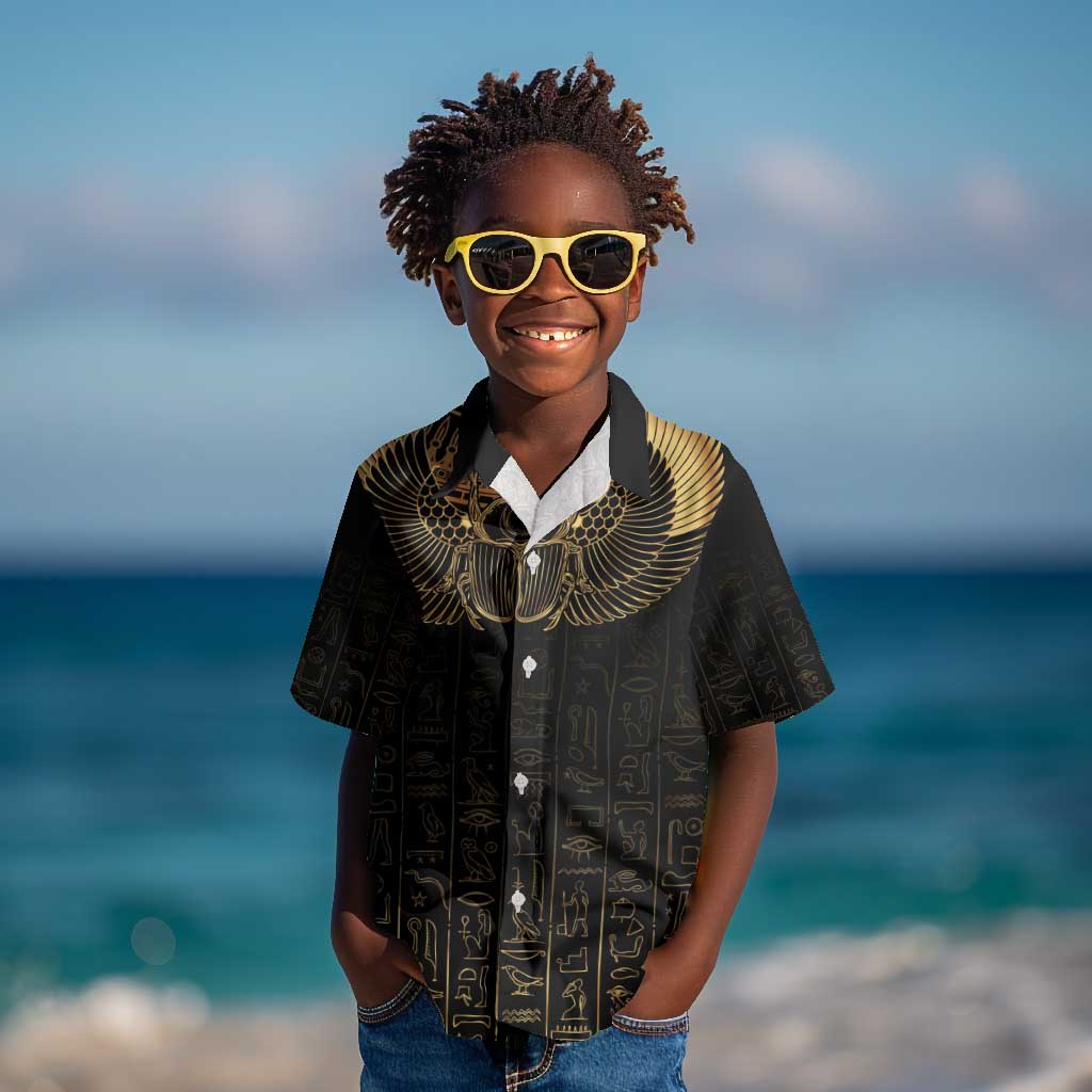 Ancient Egypt Kid Hawaiian Shirt Black Gold Scarab