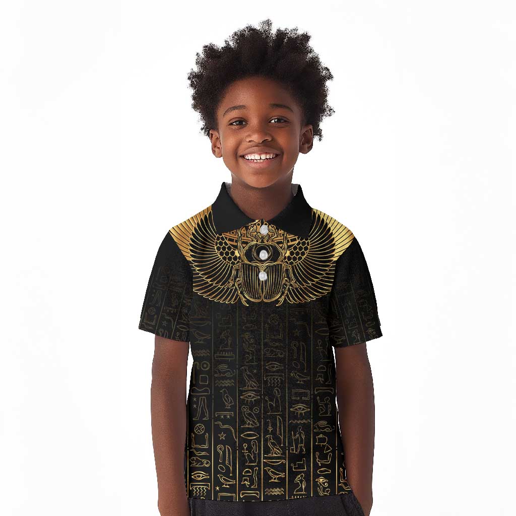 Ancient Egypt Kid Polo Shirt Black Gold Scarab