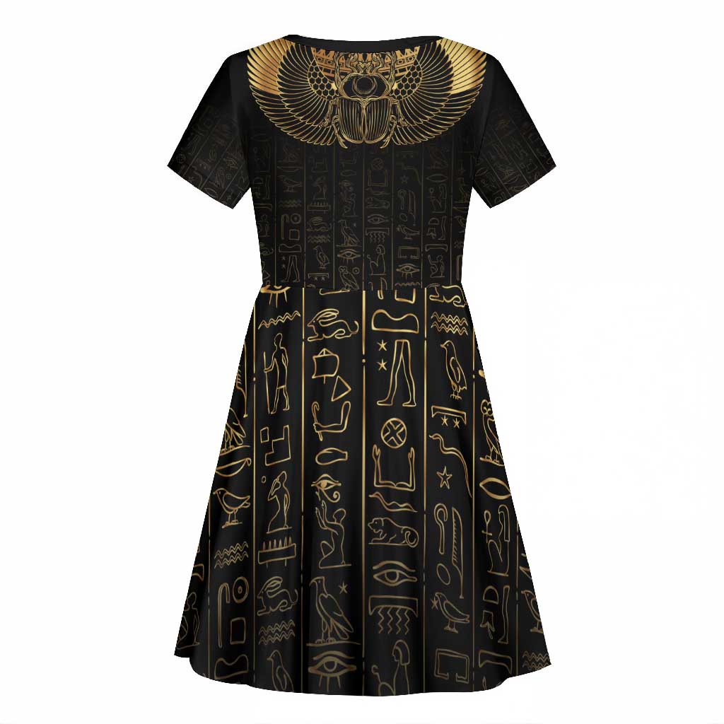 Ancient Egypt Kid Short Sleeve Dress Black Gold Scarab