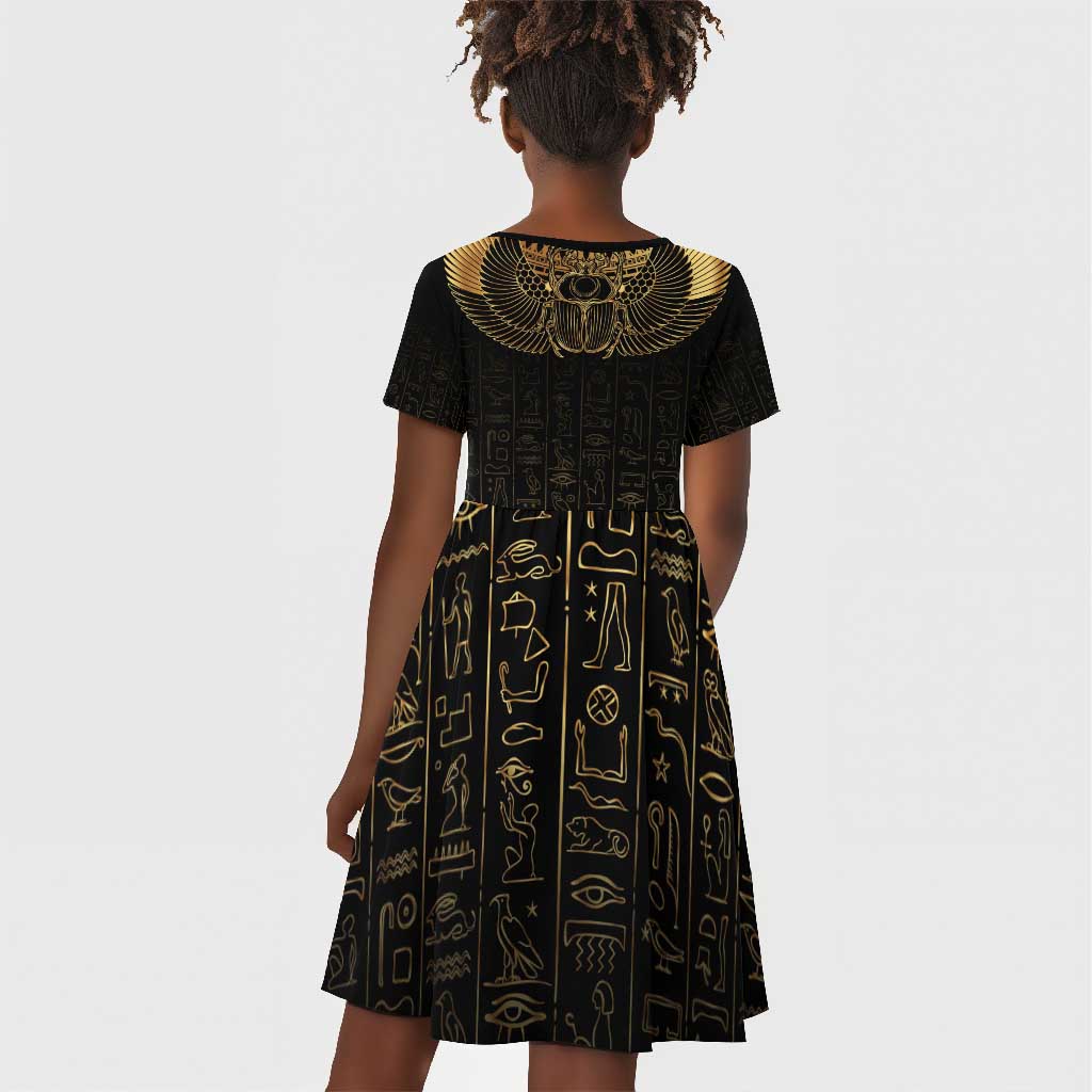 Ancient Egypt Kid Short Sleeve Dress Black Gold Scarab
