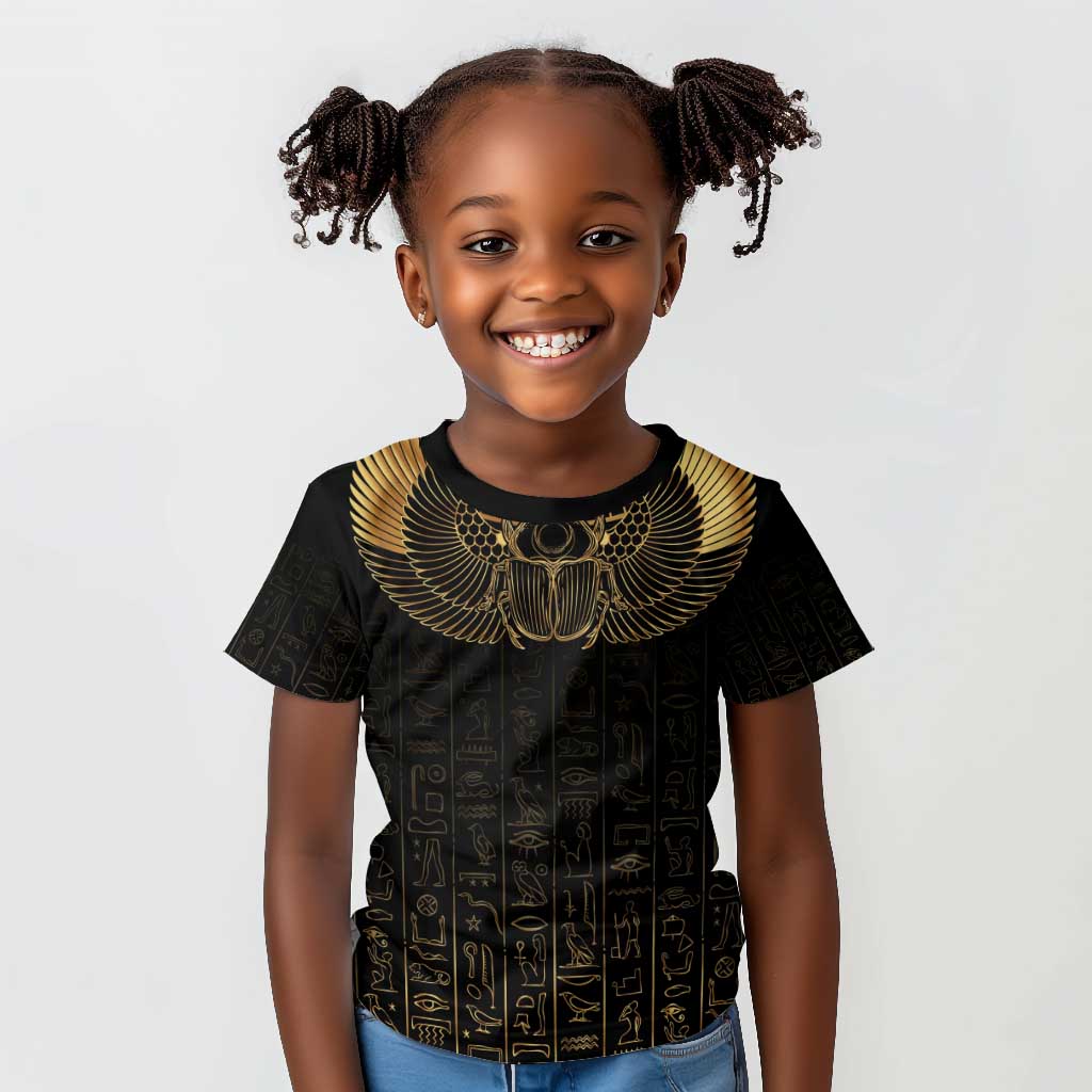 Ancient Egypt Kid T shirt Black Gold Scarab