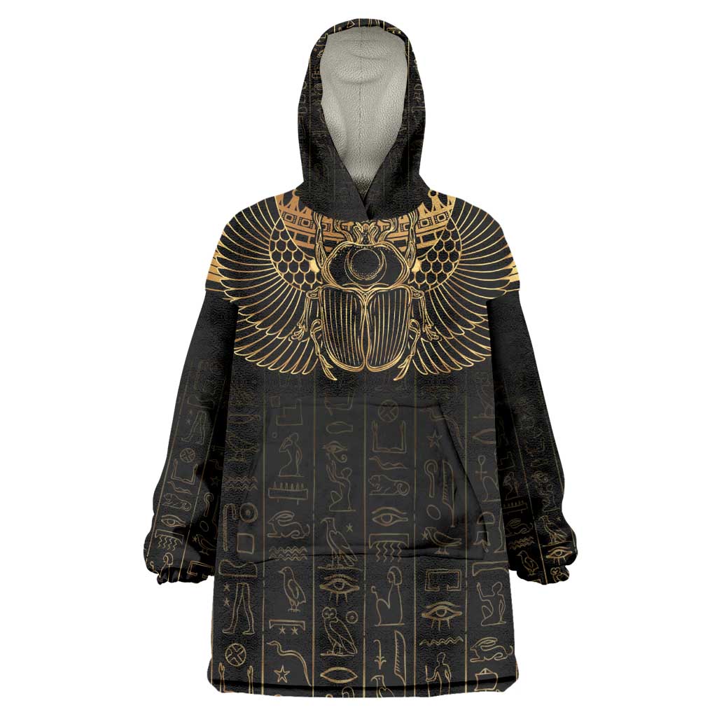 Ancient Egypt Kid Wearable Blanket Hoodie Black Gold Scarab