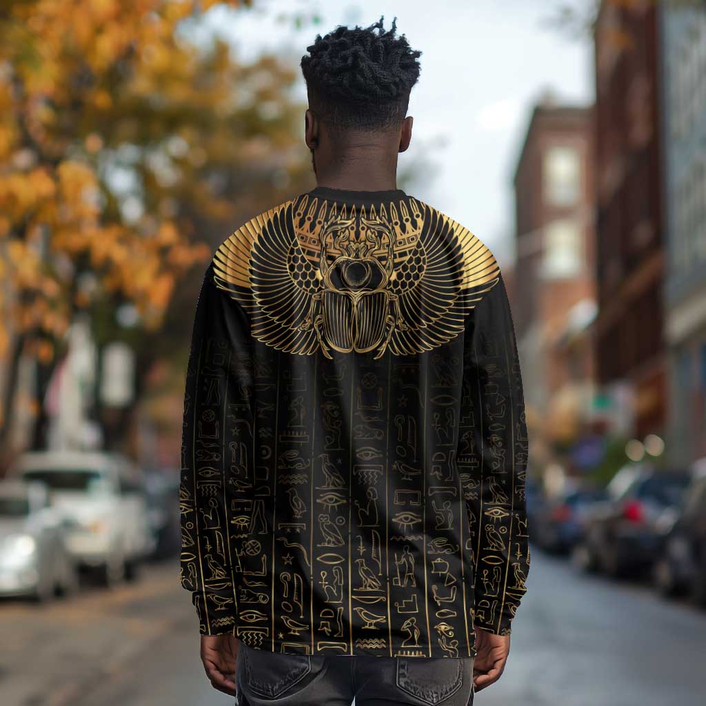 Ancient Egypt Long Sleeve Shirt Black Gold Scarab