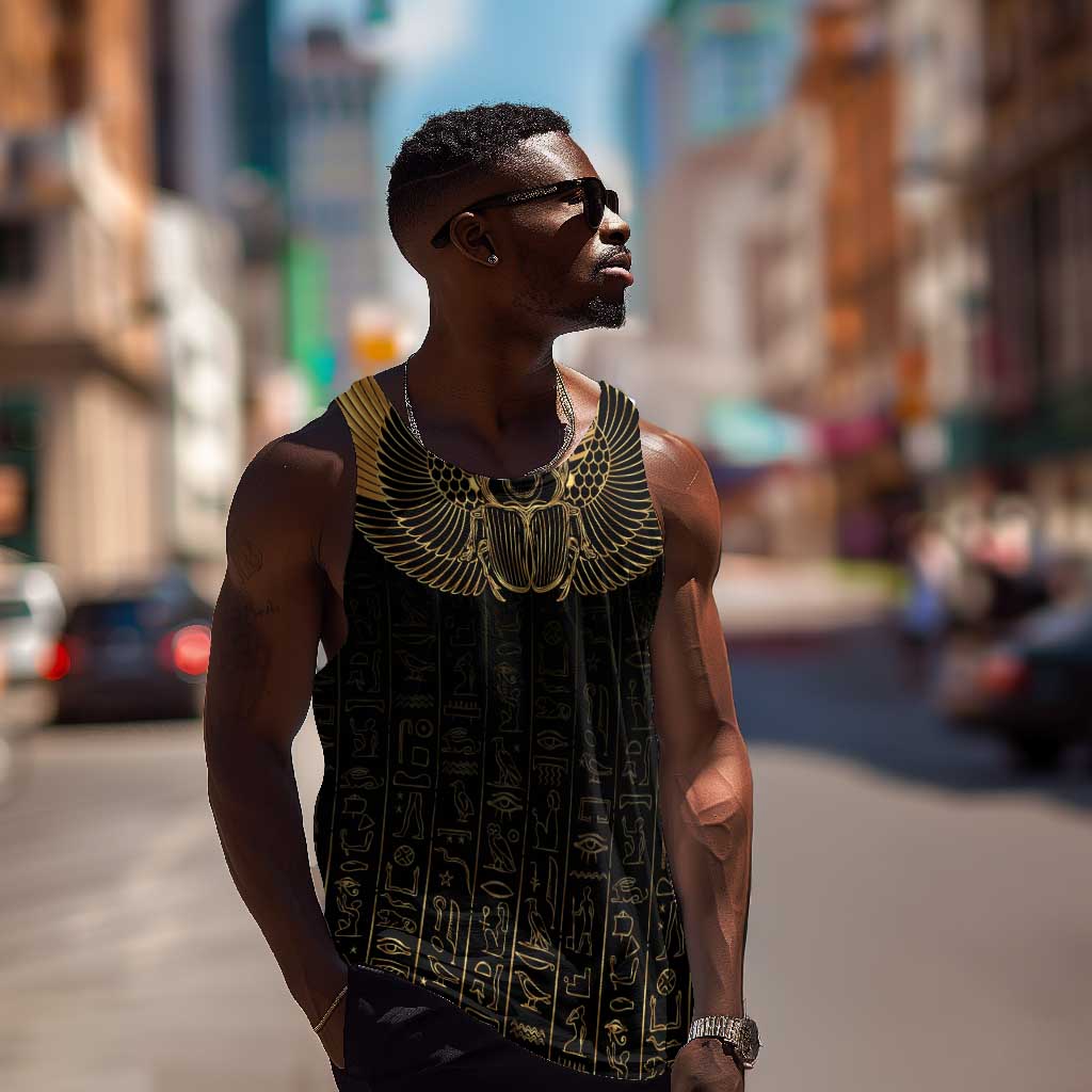 Ancient Egypt Men Tank Top Black Gold Scarab