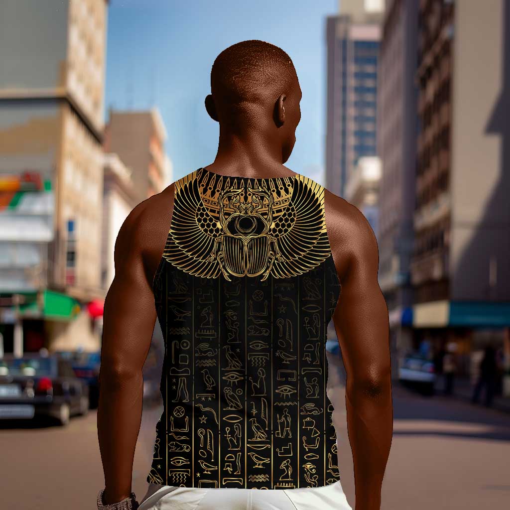 Ancient Egypt Men Tank Top Black Gold Scarab
