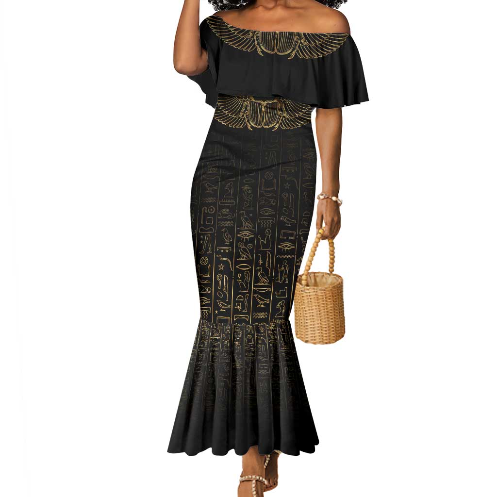 Ancient Egypt Mermaid Dress Black Gold Scarab
