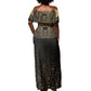 Ancient Egypt Off Shoulder Maxi Dress Black Gold Scarab