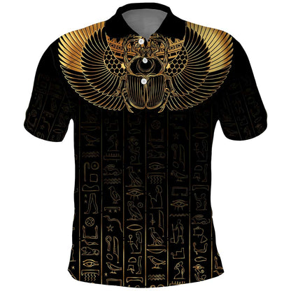 Ancient Egypt Polo Shirt Black Gold Scarab