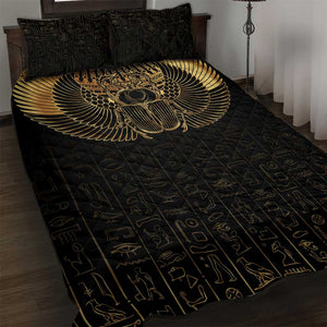 Ancient Egypt Quilt Bed Set Black Gold Scarab