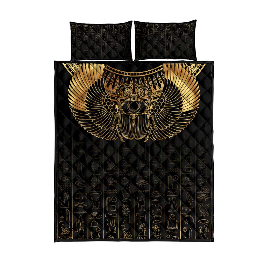 Ancient Egypt Quilt Bed Set Black Gold Scarab
