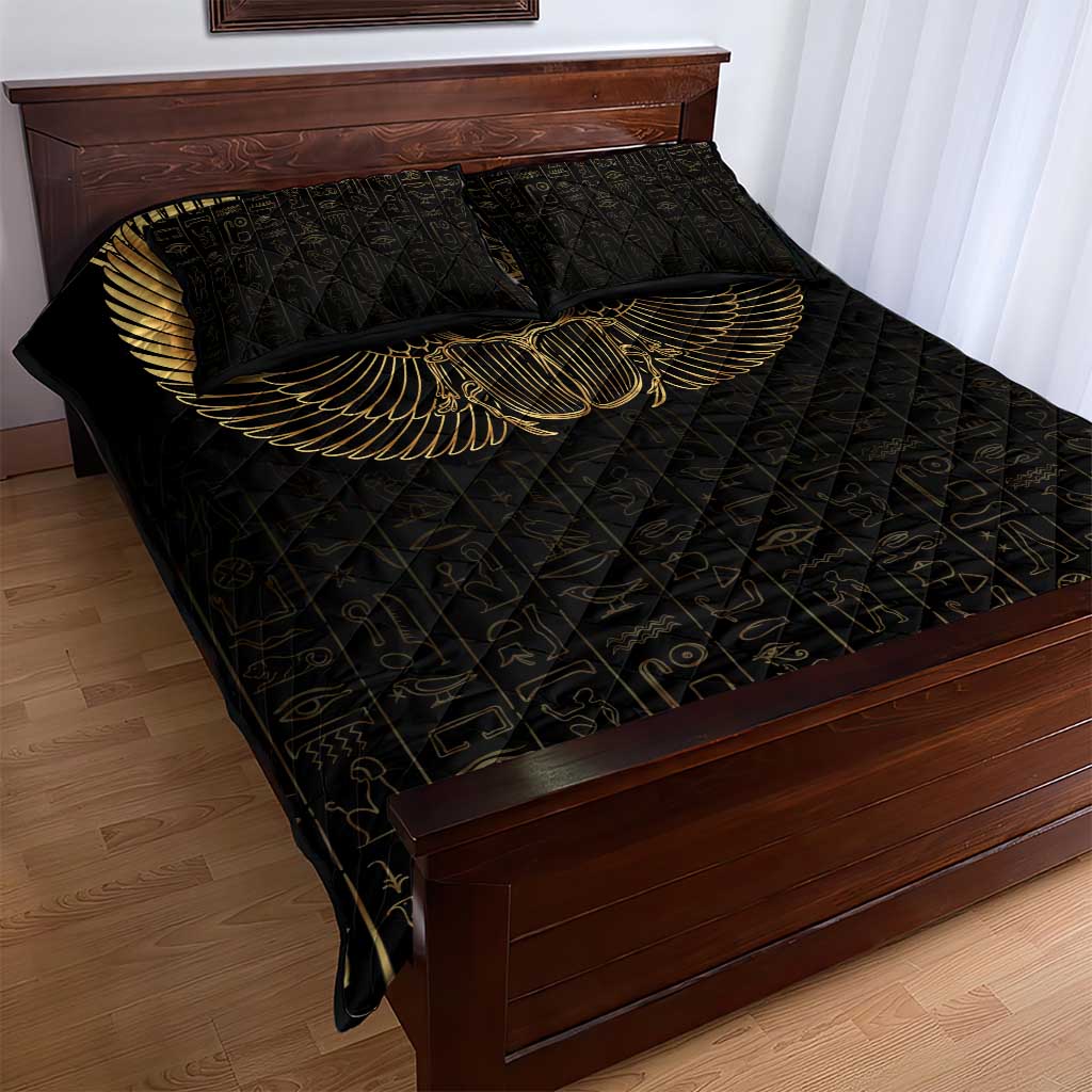 Ancient Egypt Quilt Bed Set Black Gold Scarab