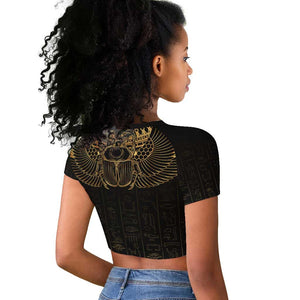 Ancient Egypt Raglan Cropped T shirt Black Gold Scarab