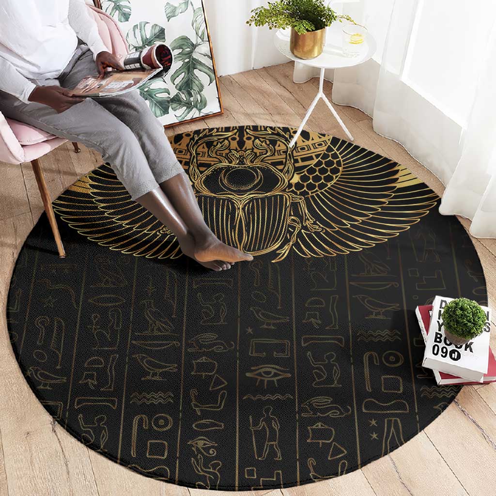 Ancient Egypt Round Carpet Black Gold Scarab