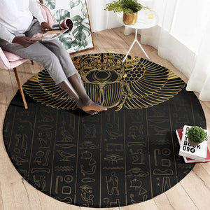 Ancient Egypt Round Carpet Black Gold Scarab