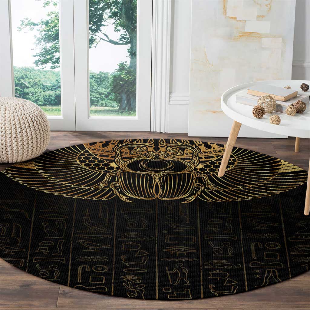 Ancient Egypt Round Carpet Black Gold Scarab
