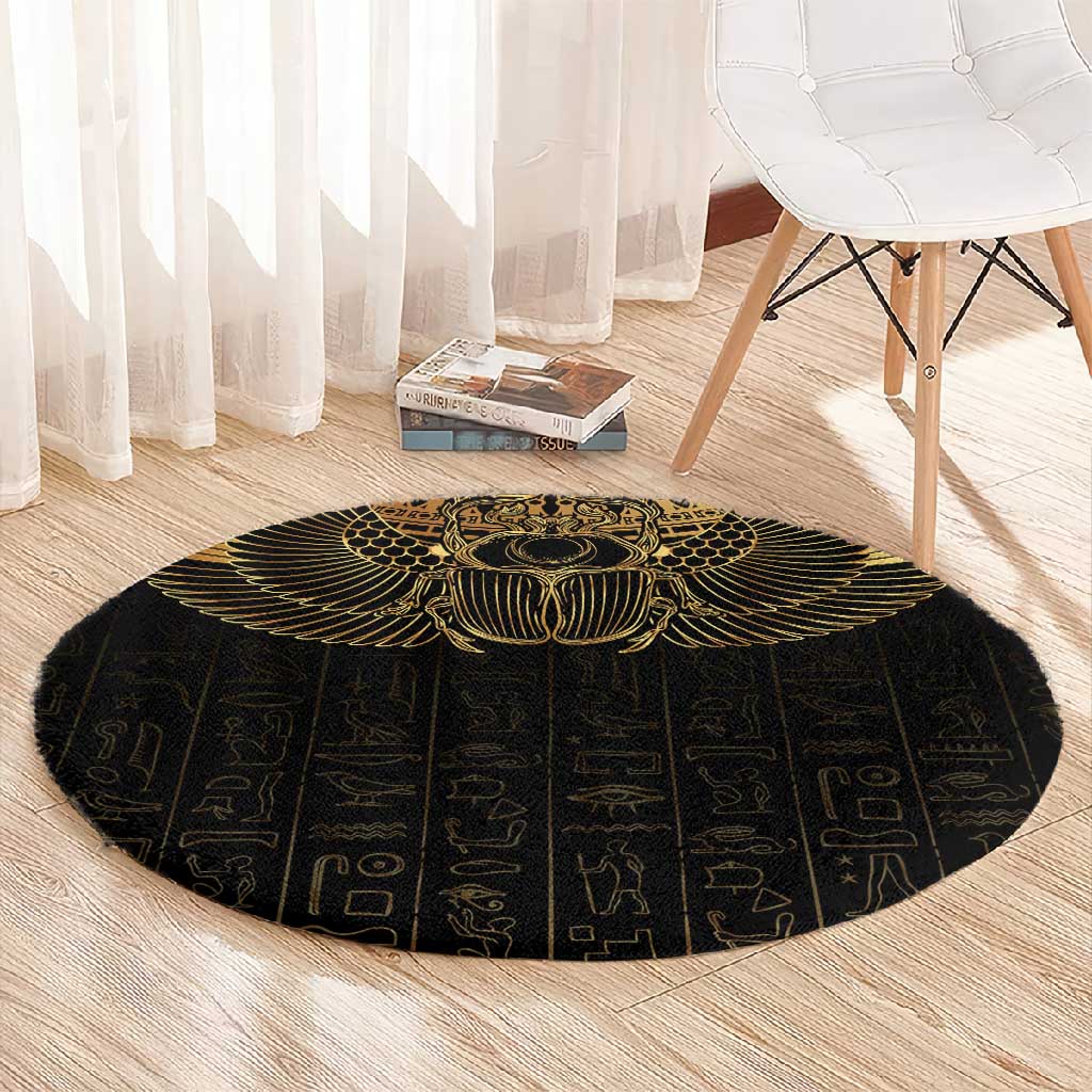 Ancient Egypt Round Carpet Black Gold Scarab
