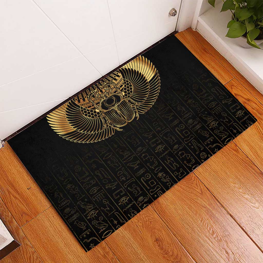 Ancient Egypt Rubber Doormat Black Gold Scarab