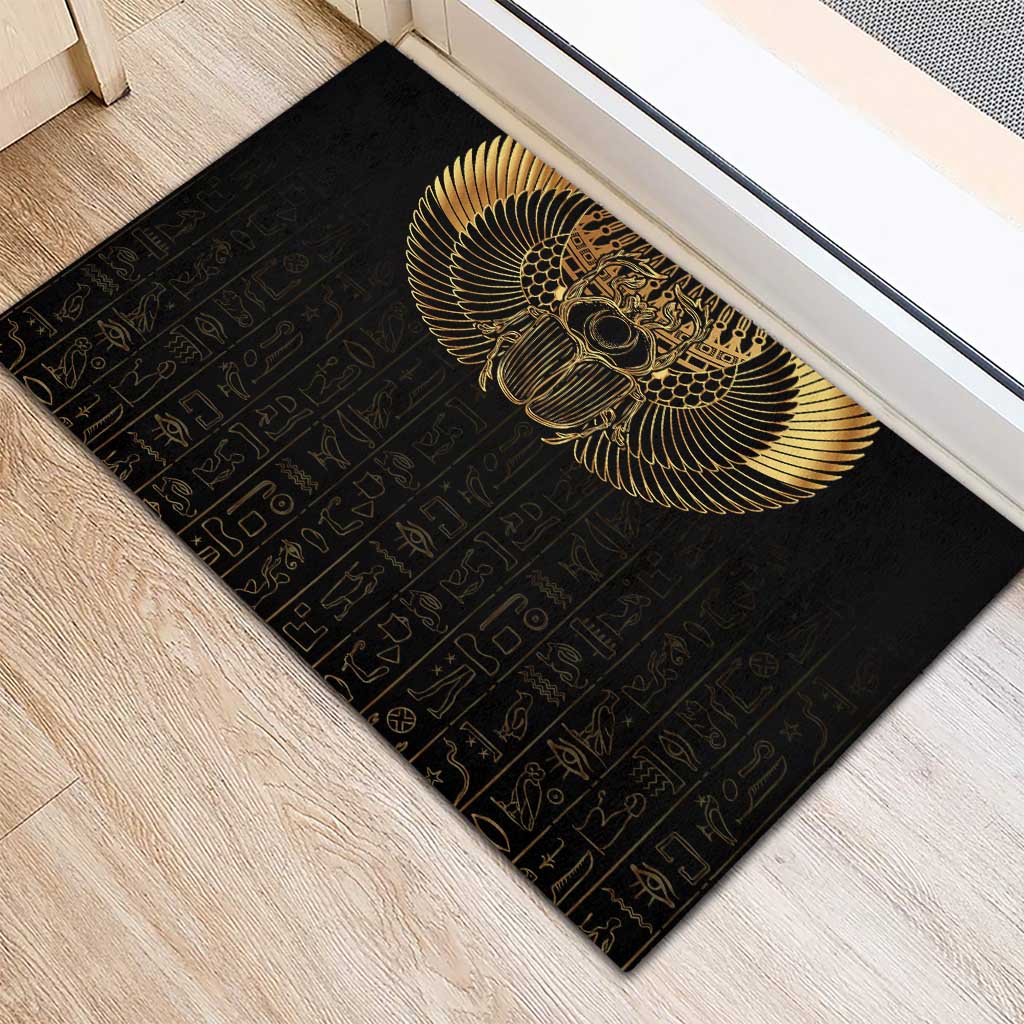 Ancient Egypt Rubber Doormat Black Gold Scarab