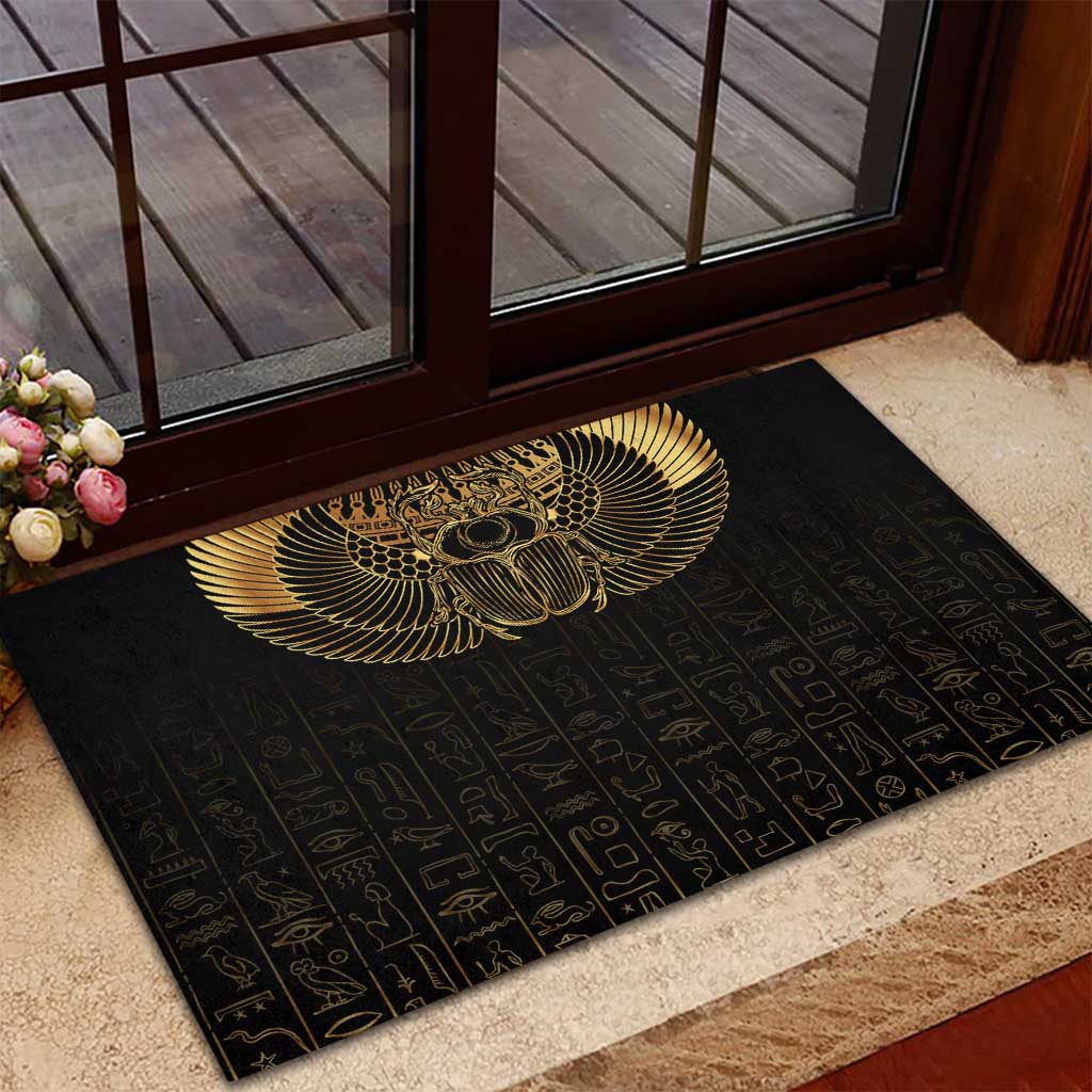 Ancient Egypt Rubber Doormat Black Gold Scarab