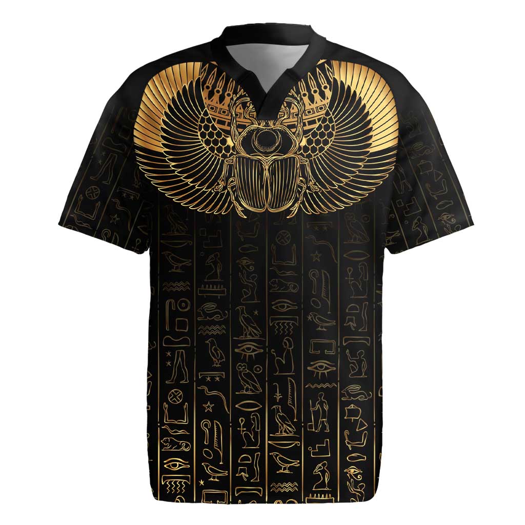 Ancient Egypt Rugby Jersey Black Gold Scarab