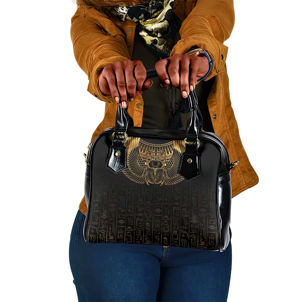 Ancient Egypt Shoulder Handbag Black Gold Scarab