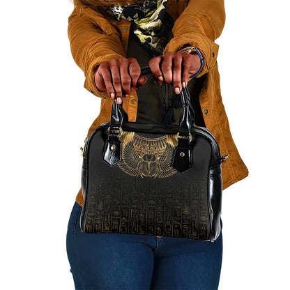 Ancient Egypt Shoulder Handbag Black Gold Scarab