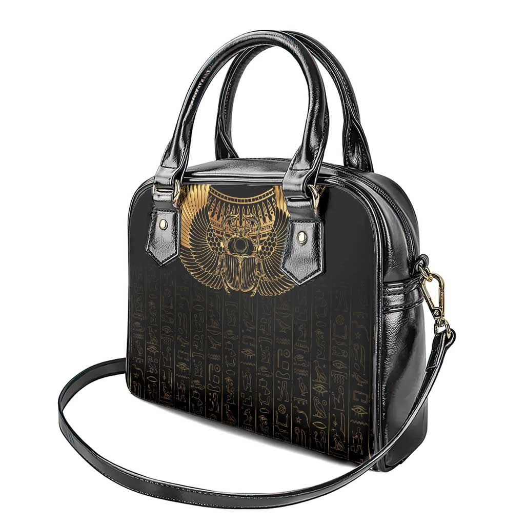 Ancient Egypt Shoulder Handbag Black Gold Scarab