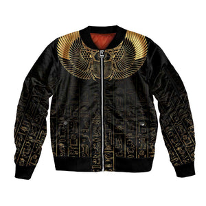 Ancient Egypt Sleeve Zip Bomber Jacket Black Gold Scarab