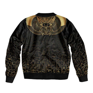 Ancient Egypt Sleeve Zip Bomber Jacket Black Gold Scarab
