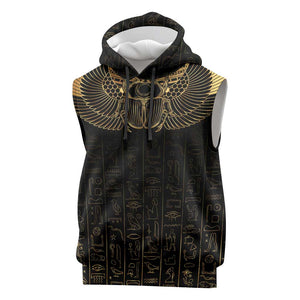 Ancient Egypt Sleeveless Hoodie Black Gold Scarab - African Pride