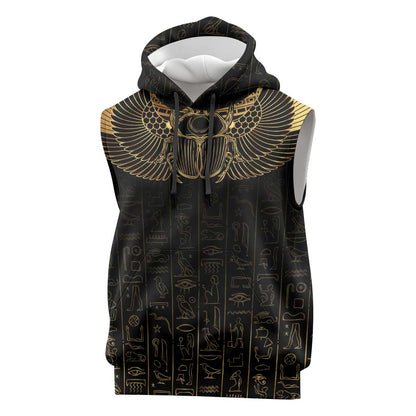 Ancient Egypt Sleeveless Hoodie Black Gold Scarab - African Pride