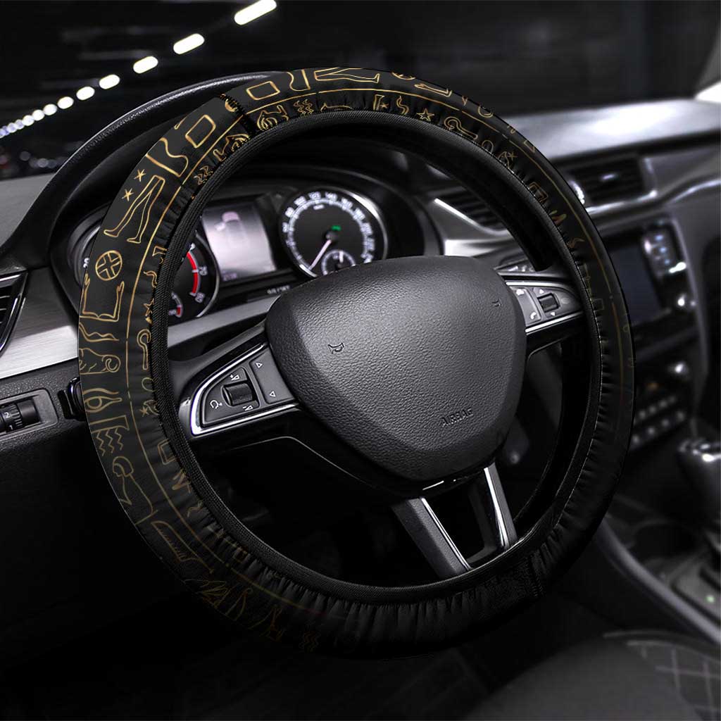 Ancient Egypt Steering Wheel Cover Black Gold Scarab