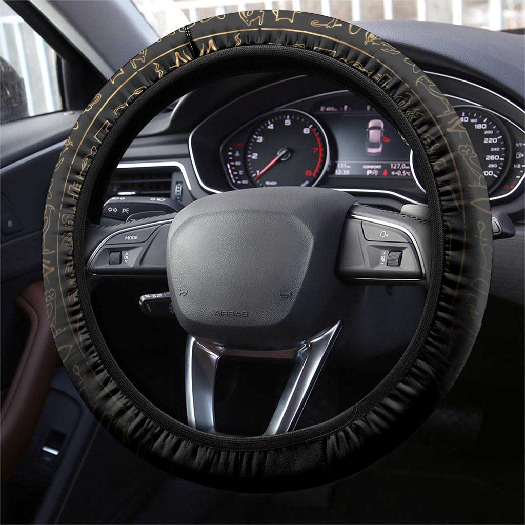 Ancient Egypt Steering Wheel Cover Black Gold Scarab