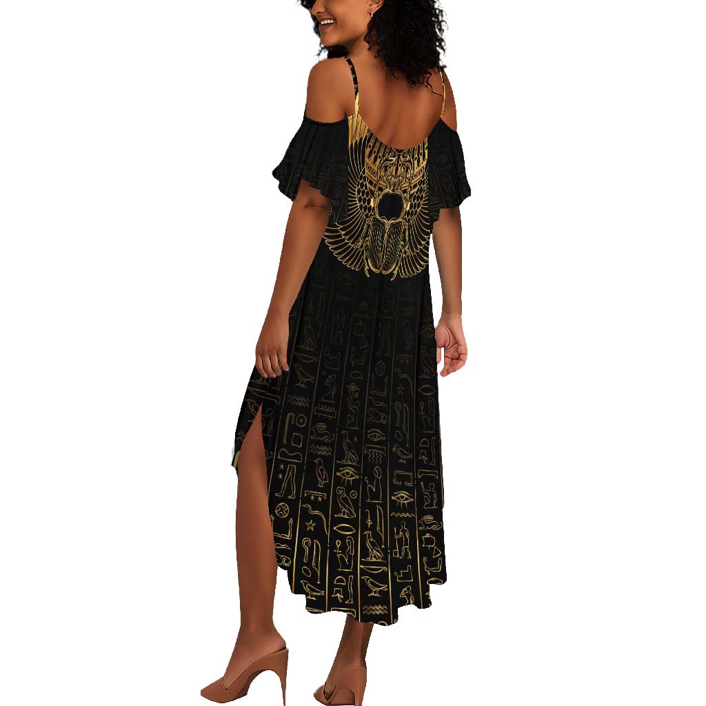 Ancient Egypt Summer Maxi Dress Black Gold Scarab