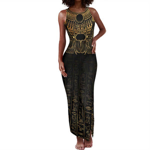 Ancient Egypt Tank Maxi Dress Black Gold Scarab