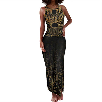 Ancient Egypt Tank Maxi Dress Black Gold Scarab
