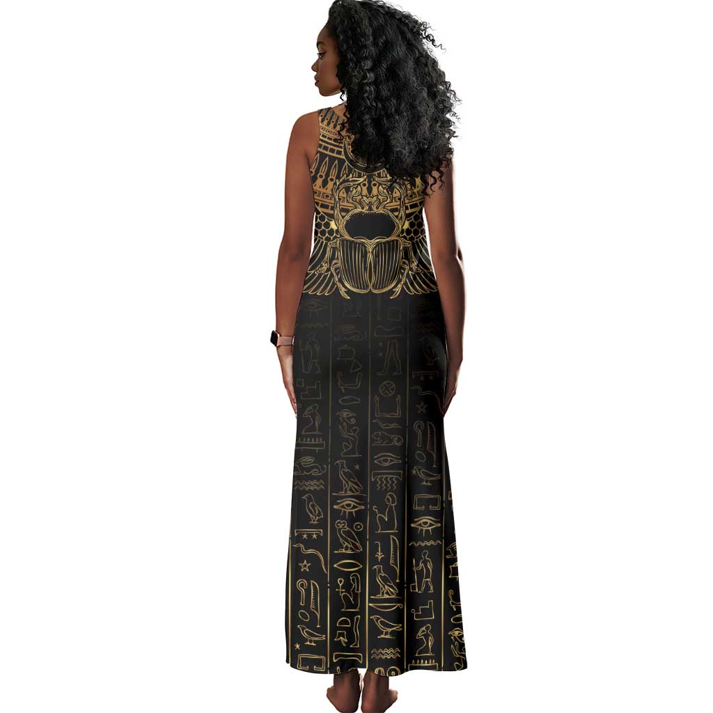 Ancient Egypt Tank Maxi Dress Black Gold Scarab