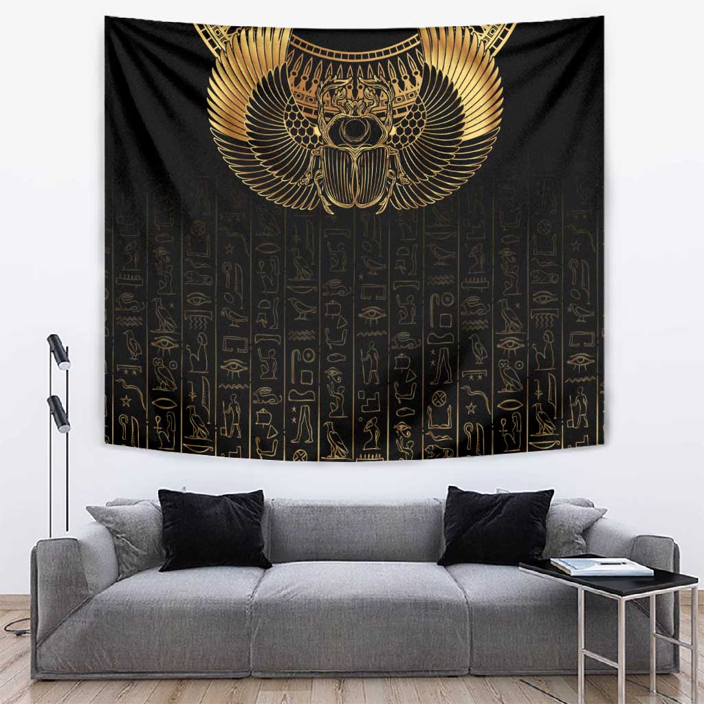 Ancient Egypt Tapestry Black Gold Scarab
