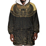 Ancient Egypt Wearable Blanket Hoodie Black Gold Scarab