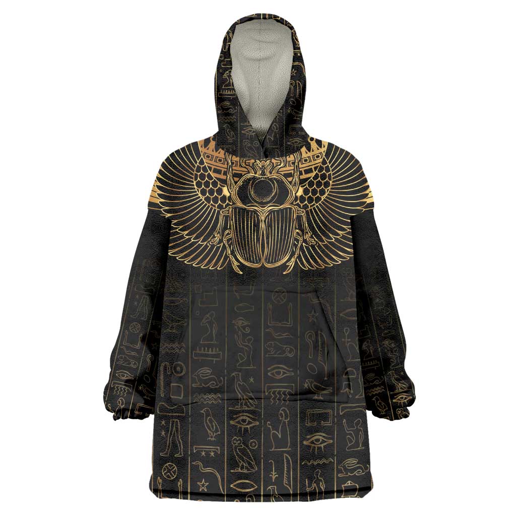 Ancient Egypt Wearable Blanket Hoodie Black Gold Scarab