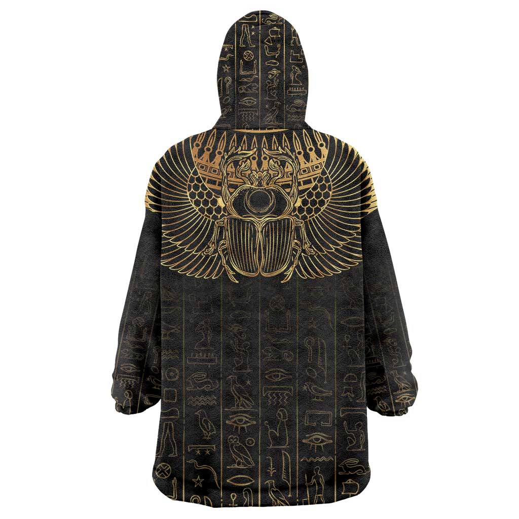 Ancient Egypt Wearable Blanket Hoodie Black Gold Scarab