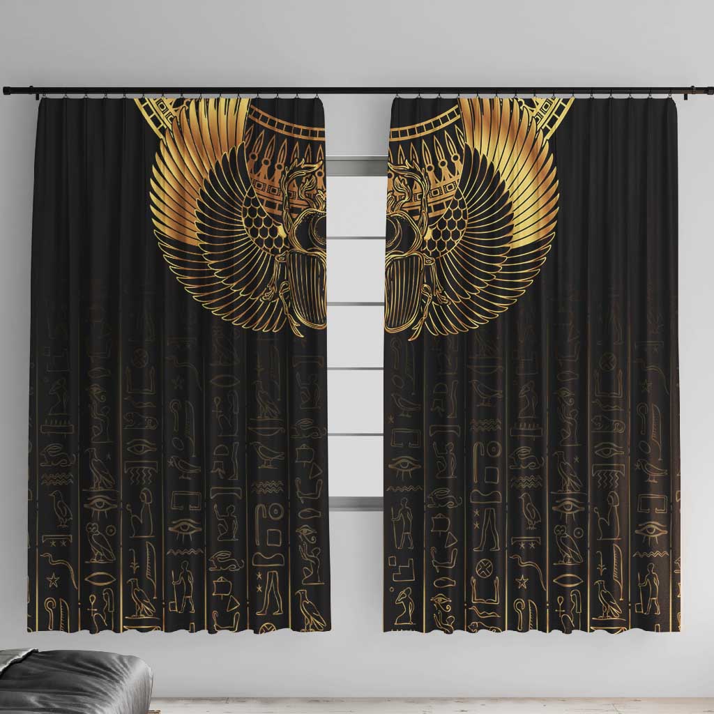 Ancient Egypt Window Curtain Black Gold Scarab