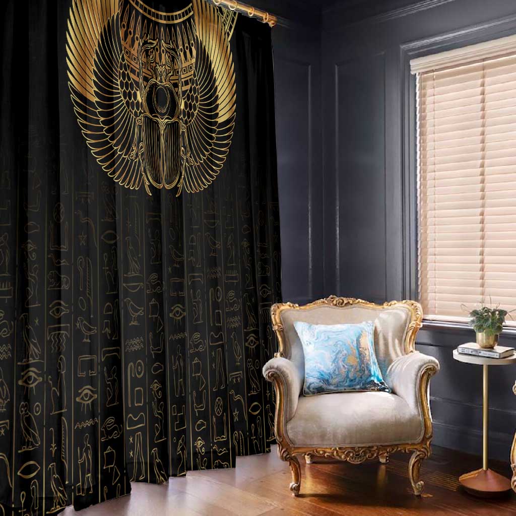 Ancient Egypt Window Curtain Black Gold Scarab