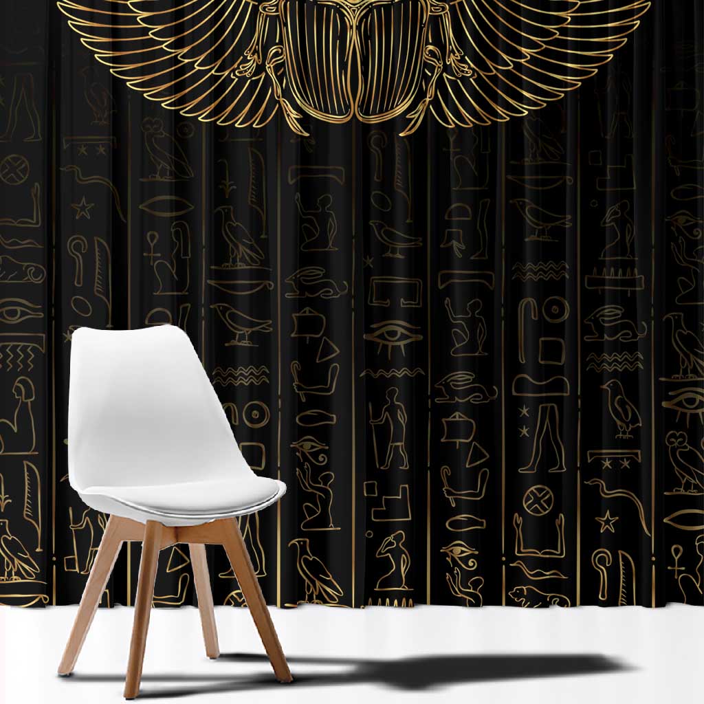 Ancient Egypt Window Curtain Black Gold Scarab
