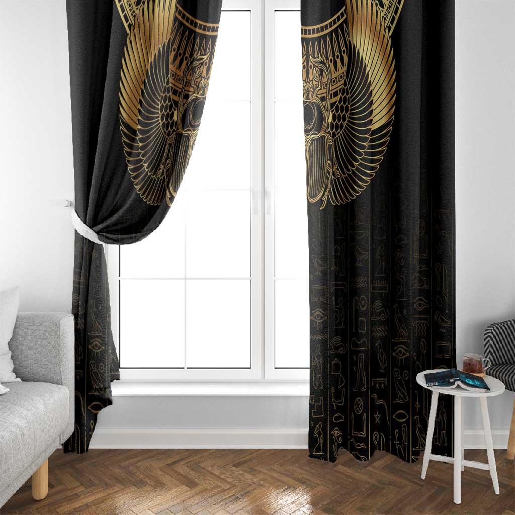 Ancient Egypt Window Curtain Black Gold Scarab