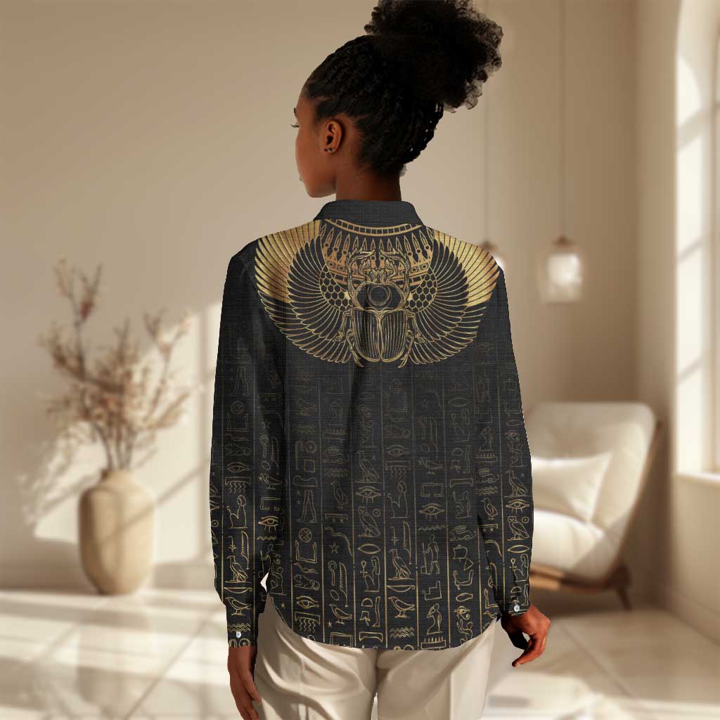 Ancient Egypt Women Casual Shirt Black Gold Scarab