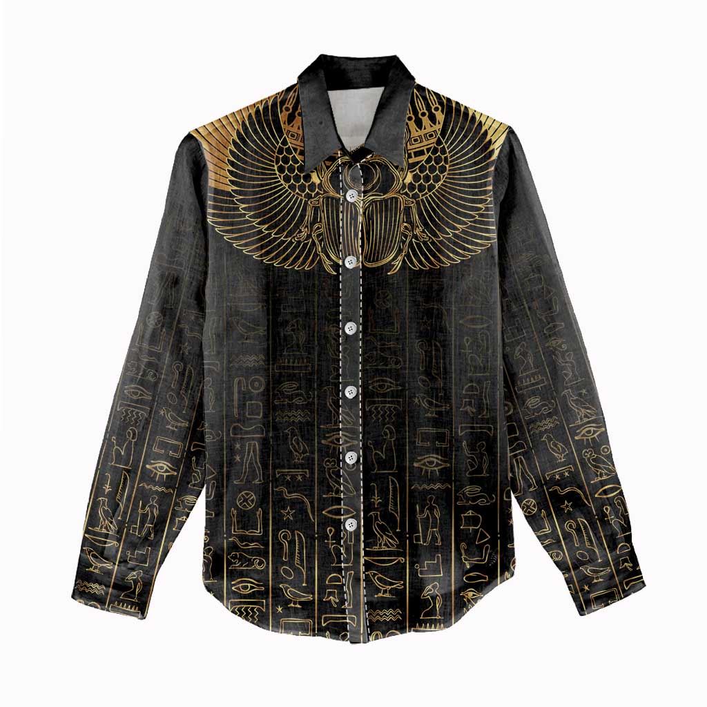 Ancient Egypt Women Casual Shirt Black Gold Scarab